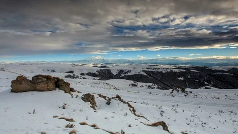 Timelapse sunset in the mountains Elbrus, Northern Caucasus, Russia. Stock Footage