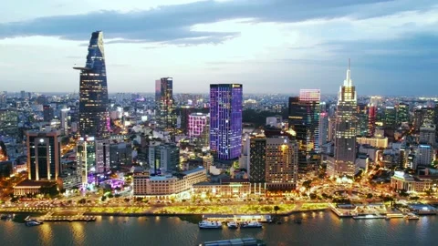 Timelapse sunset, night at Ho Chi Minh City, Vietnam Stock Footage 204851802