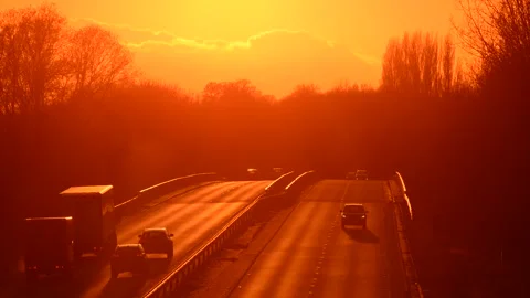 Timelapse sunset to night traffic on road york united kingdom Video stock 152377689