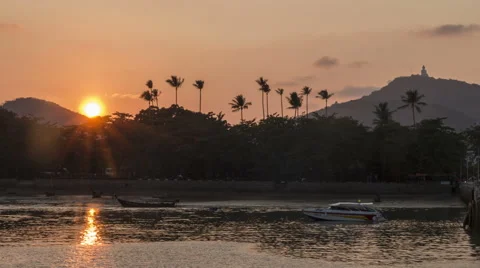 Timelapse Sunset over Chalong Bay and Big Buddha in Phuket Video stock 66185503