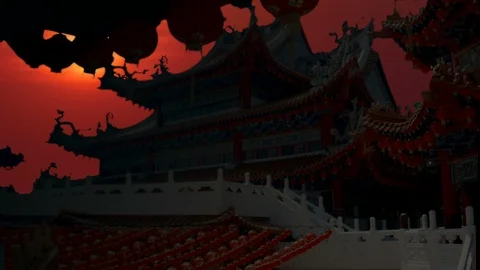 Timelapse of Sunset over chinese temple Stock Footage 87517505