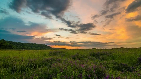 Timelapse of sunset over farmland in eastern Tennessee 動画素材 113631586