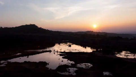 Timelapse - Sunset over a lake behind a mountian 4K30 Stock Footage 271079963
