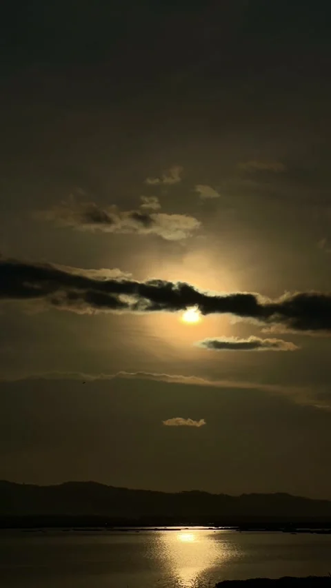 Timelapse of Sunset Over Lake with Dark Clouds Stock Footage 333039724