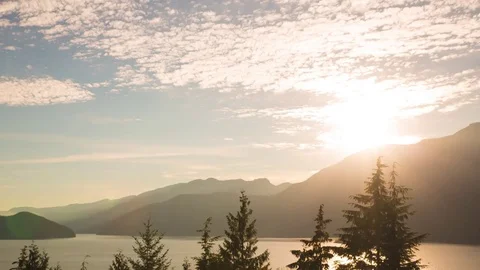 Timelapse Sunset Over Mountains - Pacific Canadian Coastal Waters Stock Footage 74772430