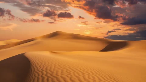 Timelapse of sunset over the sand dunes in the desert. Sahara desert Stock Footage 247896828