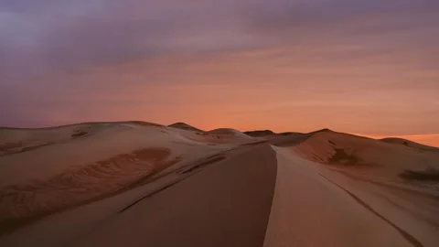 Timelapse of sunset over the sand dunes in the desert. Rub' al Khali desert Stock Footage 264945143