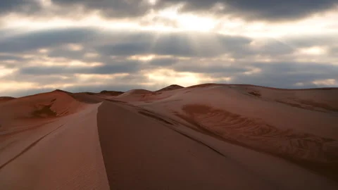 Timelapse of sunset over the sand dunes in the desert. Sahara desert Stock Footage 266994396