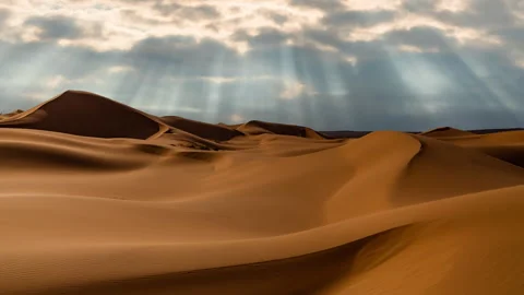 Timelapse of sunset over the sand dunes in the desert. Gobi desert Stock Footage 267670891