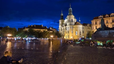 Timelapse of Sunset over St Nicholas Church in Old Town Stock Footage 91365796