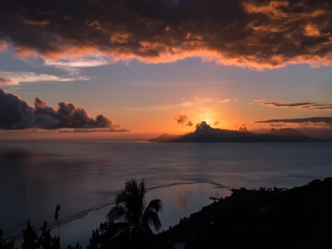 Timelapse Sunset Paradise Clouds Colors Lagoon Sea Island Tahiti 4K Stock Footage 84492874