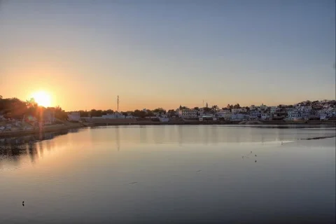 Timelapse of sunset in Pushkar, India Stock Footage 61786472