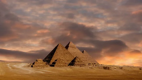 Timelapse of sunset at Pyramid complex of Giza, in Cairo, Egypt. Stock Footage 264770855