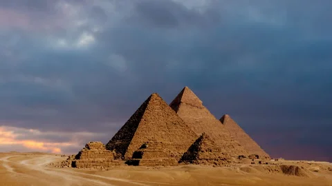 Timelapse of sunset at Pyramid complex of Giza, in Cairo, Egypt. Stock Footage 264872611