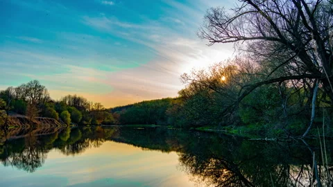 Timelapse - sunset on the river Stock Footage 136954594