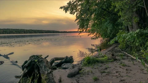 Timelapse - sunset on the river Stock Footage 141383694