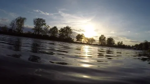 Timelapse sunset at river. Low angle. Stock Footage 74613466