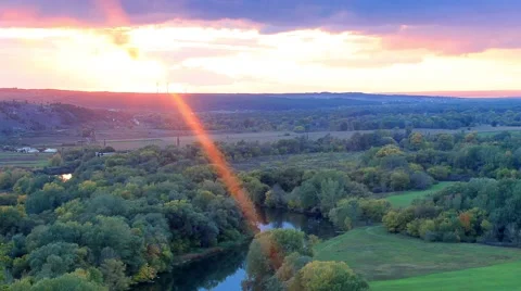 Timelapse sunset on the river Seversky Donets. Donetsk region, Ukraine.  Stock Footage 40253337