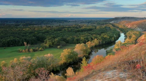 Timelapse sunset on the river Seversky Donets. Donetsk region, Novorossia Stock Footage 41896111
