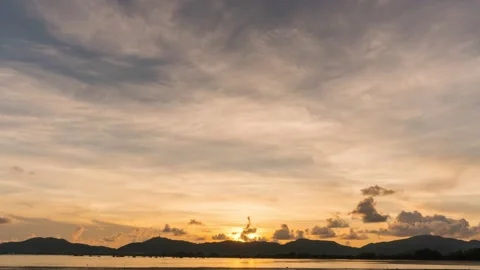 Timelapse sunset sea mountain cloud red orange sky background Phuket Thailand Stock Footage 153382653