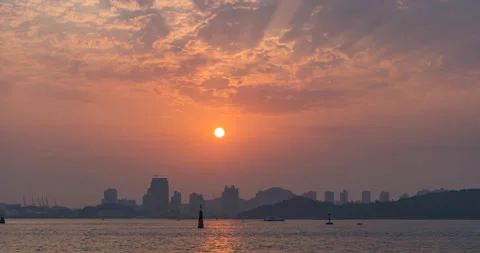 Timelapse, Sunset at Seaside with Mountain Background Stock Footage 88622884
