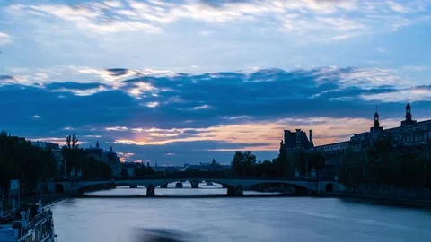 Timelapse Sunset on the Seine river in Paris, France Stock Footage 75057411
