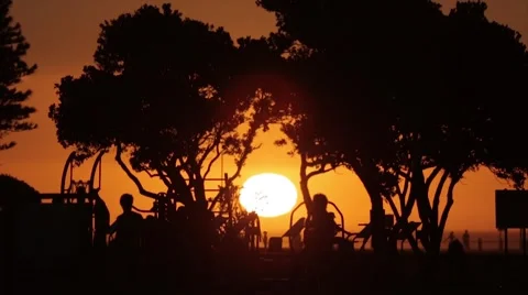 Timelapse at sunset - silhouetted playground Stock Footage 49368435
