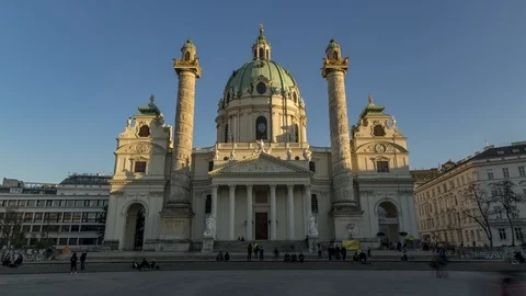 Timelapse Sunset St. Charles Church Vienna, Karlskirche Wien, Austria Stock Footage
