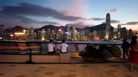 Timelapse of Sunset in Tsim Sha Tsui water front; Video stock 142335977