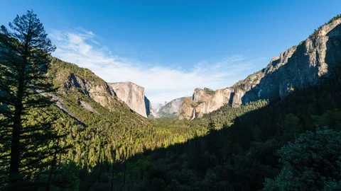 Timelapse of sunset at Tunnel View in Yosemite National Park in California, USA Stock Footage 346103572
