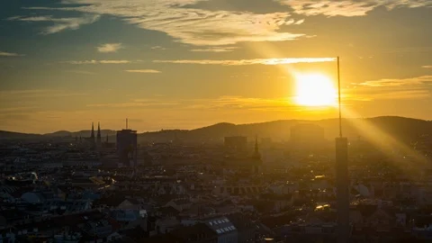 Timelapse of sunset in Vienna Austria from rooftop with scenic view Video stock 95227286