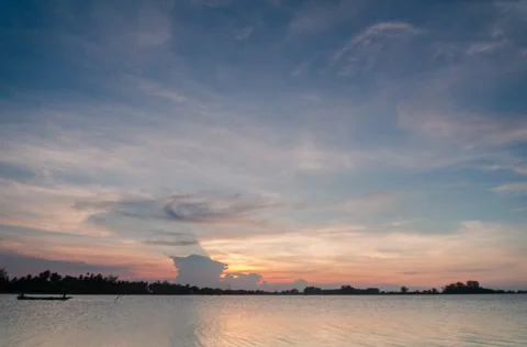Timelapse of Sunset View At Calm Lagoon Stock Footage 38027308