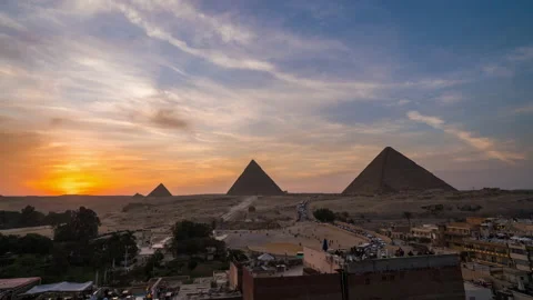 Timelapse of sunset view of Pyramid complex of Giza, in Cairo, Egypt. Stock Footage 169281010