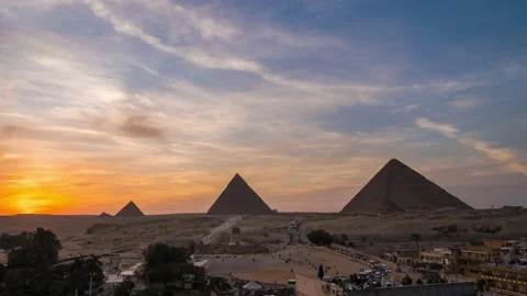 Timelapse of sunset view of Pyramid complex of Giza, in Cairo, Egypt. Stock Footage 202168867