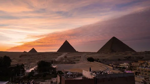 Timelapse of sunset view of Pyramid complex of Giza, in Cairo, Egypt. Stock Footage 245791342