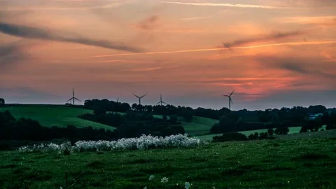 Timelapse of sunset on wind park Stock Footage 171997548