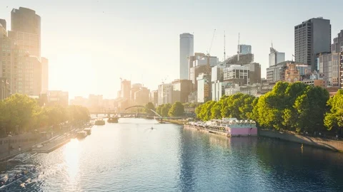 Timelapse of sunset, Yarra River, Melbourne, Victoria, Australia Stock Footage 123304877
