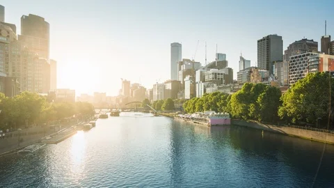 Timelapse of sunset, Yarra River, Melbourne, Victoria, Australia Stock Footage 124510134