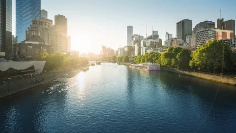 Timelapse of sunset, Yarra River, Melbourne, Victoria, Australia Stock Footage 125590965