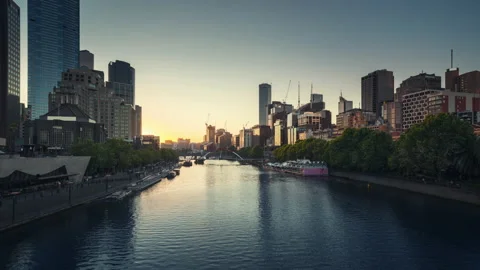 Timelapse of sunset, Yarra River, Melbourne, Victoria, Australia Stock Footage 149015605