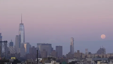 Timelapse of super moon setting in New York City Stock Footage 120075109