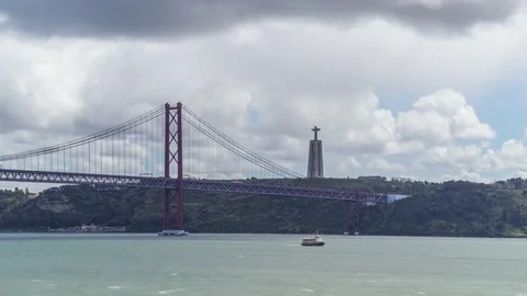 Timelapse of Tagus river and 25th of April Bridge in Lisbon. Portugal 스톡 동영상 79813641