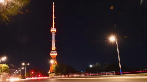 Timelapse Tashkent soviet architecture TV tower Uzbekistan. Time lapse nigh.. 動画素材 334020289