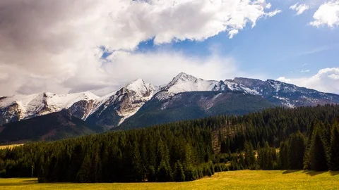 Timelapse of Tatra Mountain Range -Clouds moving over Peaks in Slovakia Stock Footage 119324409
