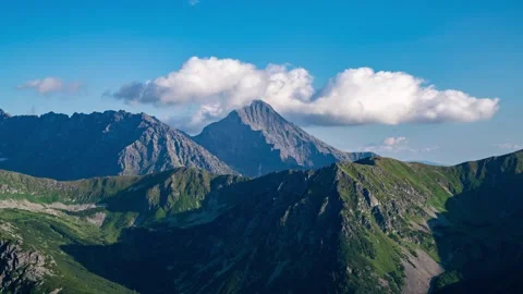 Timelapse of Tatra Mountains with Cloudy Sky in Summer Daytime Stock Footage 280442221