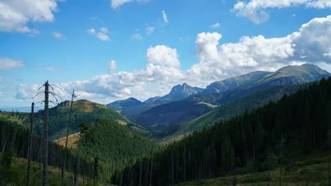 Timelapse of Tatra Mountains Landscape with Summer Forest and Clouds Stock Footage 280442169