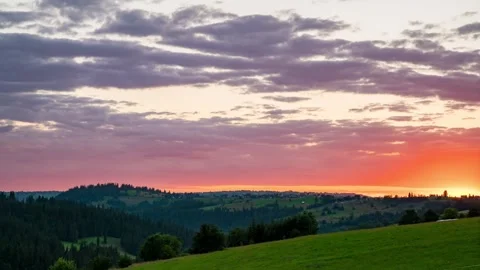 Timelapse of Tatra Mountains Landscape at Sunset with Partly Cloudy Sky Stock Footage 280441811