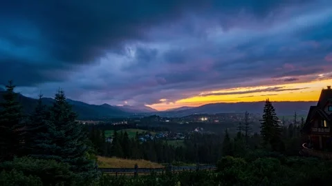 Timelapse of Tatra Mountains Skyline with Summer Sunset and Clouds Stock Footage 280441571