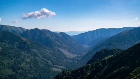 Timelapse of Tatra Mountains Valley with Partly Cloudy Sky Stock Footage 280441288