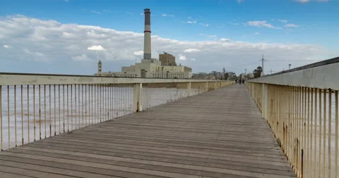 Timelapse of Tel aviv cityscape, at The old Reading power station, Israel Stock Footage 220158512